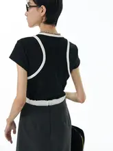 ヴィンテージ風デザインのカラーブロック短袖Tシャツ【レディース・ショート丈・スタイルアップ効果・コーディネートしやすい】（セットアップ対応）