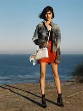 パームツリー柄デニムジャケット【ユニセックス・春秋用・ウォッシュ加工・ダメージデザイン】
