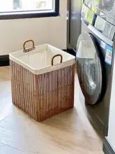 レトロデザインのバスケット【大容量・編み風・洗濯物収納用】