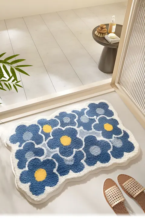 強吸水 防滑速乾バスルームマット【花柄・家庭用・トイレ用】