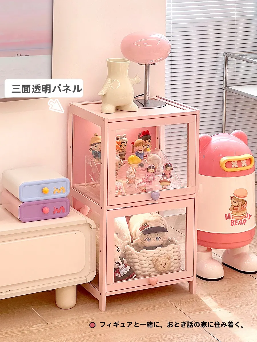 高級感あふれるピンクのフィギュア展示キャビネット：防塵設計と現代的なデザインの実用性