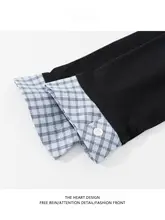 チェック柄の折り襟デザイン長袖Tシャツ【ウエストシェイプ・インナー可】（セットアップ対応）