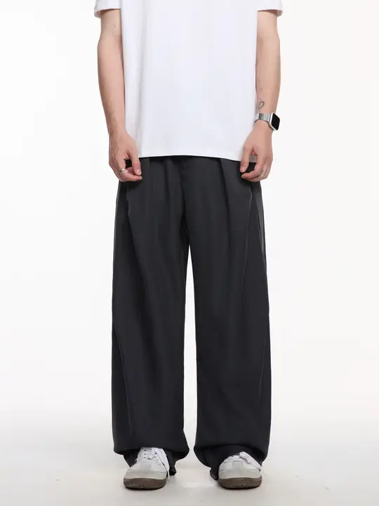 韓国版痩身メンズパンツダークグレールーズワイドレッグカジュアルパンツ