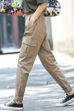 カーキ色の夏用薄手ワークパンツ【小柄向け・リブ付きカジュアルハーレンスタイル】（セットアップ対応）
