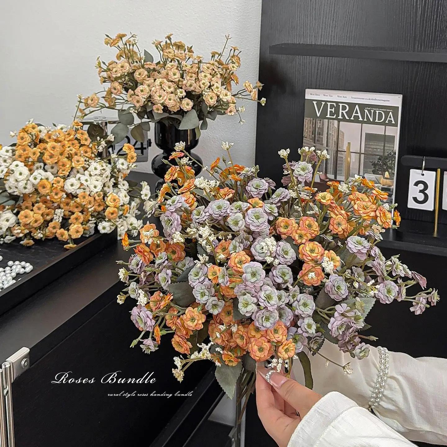 田舎風のバラの造花：ドライフラワー花束の飾り方と実用シーン