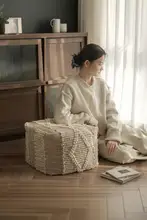 インド製のウィービングスツール【侘寂風・ヴィンテージスタイル・リビング用・フットスツール】