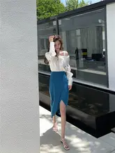 セクシーな雰囲気を演出する！夏用 イミテーションアセテートサテンマキシスカ ート【不規則デザイン・スリット入り】