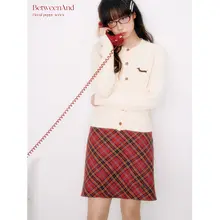 BETWEENAND レトロ風チェック柄カジュアルAラインスカート【夏用・ハイウエスト・女性用】