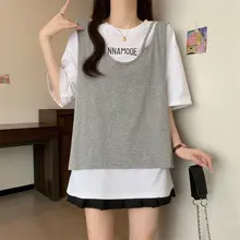 夏用カジュアルなTシャツとベスト【大きいサイズ・フィット・短袖】（セットアップ対応）