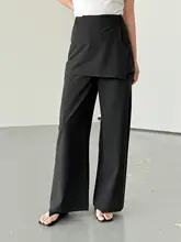 グレー調のハーフパンツ風ワイドパンツ【ストレート・スーツスタイル・体型カバー】（セットアップ対応）