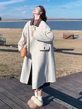 オートミールカラーのダブルフェイスキャッシュミークオートコート【女性用・秋冬・ハイセンス・ミディ丈】