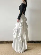 gagaopt シンプルなホワイトフリルハイウエストスカート【不規則Aライン・秋用】