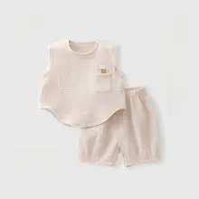 赤ちゃん用 夏用 薄手のしわガーゼ服【男女兼用・ノースリーブ・コットン】（セットアップ対応）
