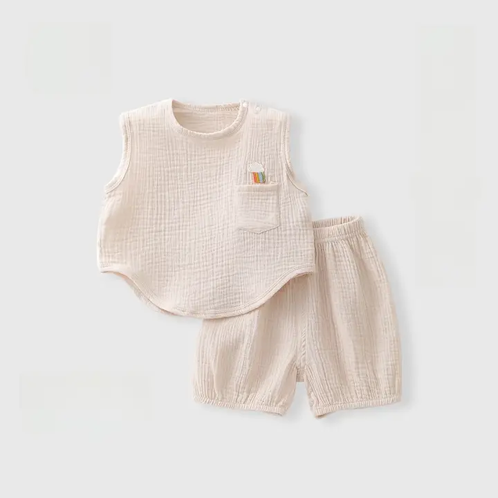 赤ちゃん用 夏用 薄手のしわガーゼ服【男女兼用・ノースリーブ・コットン】（セットアップ対応）