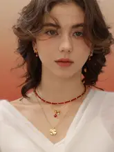 幸運の四葉クローバーのダブルサークルイヤリング【レッド・プレゼントに最適】
