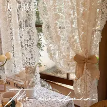 フランス風レトロデザインのレース刺繍カーテン【透光性・穴あけ不要・窓飾り用】