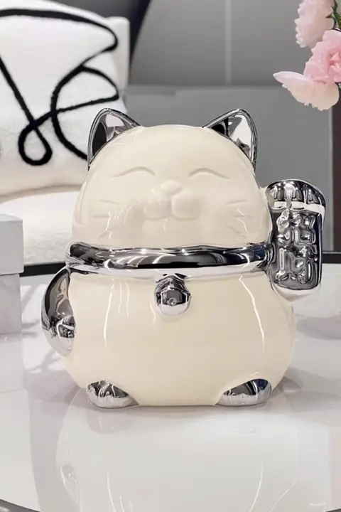 陶製 招財猫ティッシュボックス【かわいいデザイン・リビング用・抽出式】