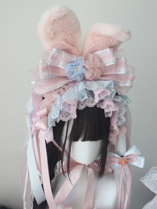 手作りの桜の下の告白リボンヘアバンド【うさ耳・古風・飾り付き】
