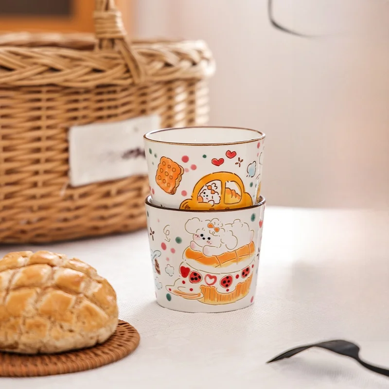 かわいいカートンデザインの陶器製マグカップ【高品質・朝食用】