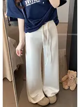 高腰のドローストリングパンツ【スタイル・淡黄色・夏用・ゆったりしたシルエット】（セットアップ対応）