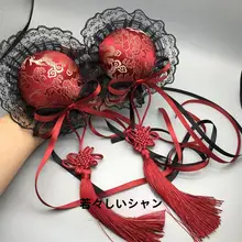 暗黒のチャイニーズスタイル ヴィンテージボルドーの双馬尾ヘアアクセサリー【ロリータ風・丸い髪飾り】