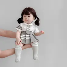 ロンパース 2点セット キッズ ガールズ 半袖 プリーツスカート付き 学園風 夏