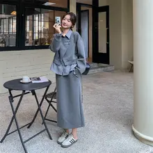ストライプの切替デザイン 薄手スウェットトップス【女性用・ハイウエストミディスカート・春秋向け】（セットアップ対応）