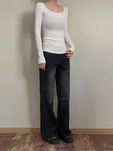 ヴィンテージ風水洗いストレートワイドレッグデニムパンツ【ルーズフィット・ロング丈】（セットアップ対応）