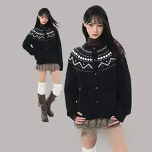ブラックフェアアイランドニットカーディガン【秋冬用・厚手・レトロデザイン・ラグジュアリー感】