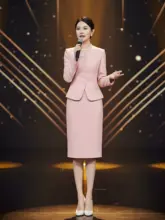 女子向けピンクのタイトスカート【ウエストフィット・フォーマル・演説・2点スタイル】（セットアップ対応）