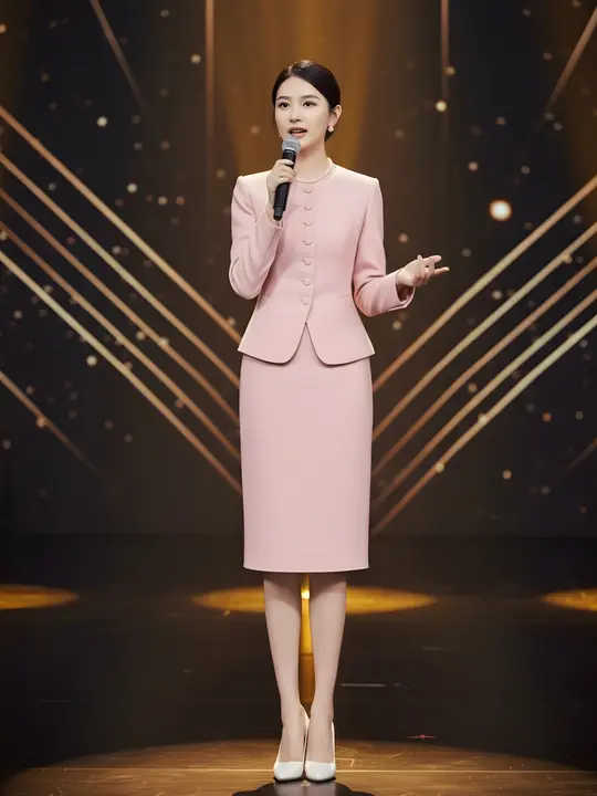 女子向けピンクのタイトスカート【ウエストフィット・フォーマル・演説・2点スタイル】（セットアップ対応）