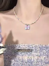 春夏用 バタフライマカロンカラーベル アクセサリー ネックレス【ビーチリゾート用・多彩なビーズ】