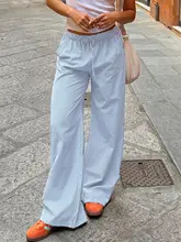 シンプルなデザインのピンクストライプ系帶カジュアルパンツ【・ロング丈】