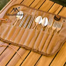 MOUNTAINHIKER アウトドア用折りたたみカトラリー収納バッグ【便利なキャンプ用食器セット・キャンバス製】