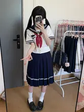 オリジナルマリンスタイルセーラー服【ウエスト絞り・夏用・学院風・女子制服】（セットアップ対応）