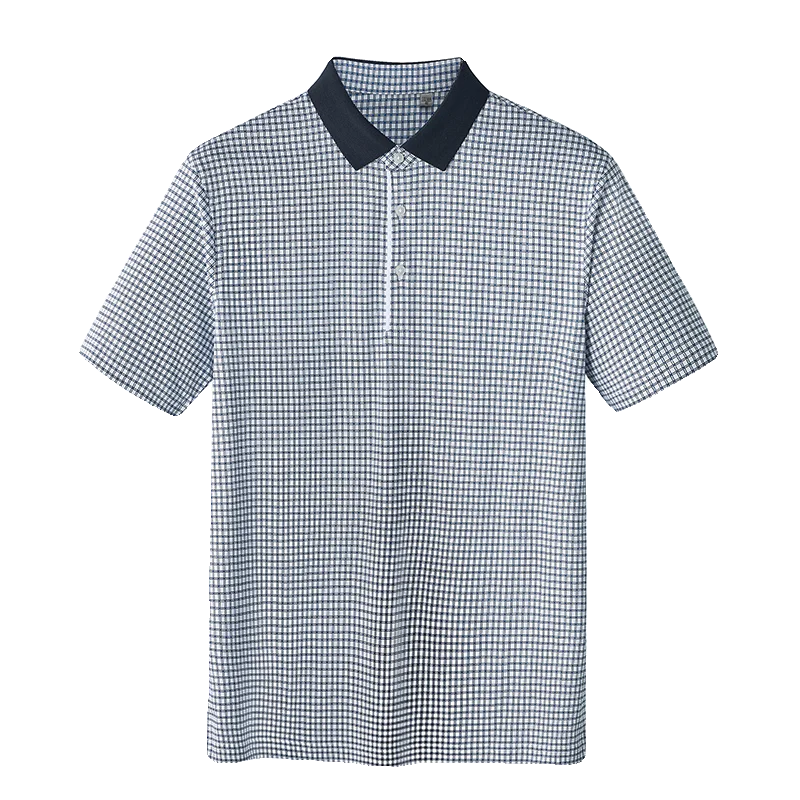 夏用クールタッチの極上の柔らかさのポロシャツ【格子柄・麻のような光沢・抗シワ・短袖】