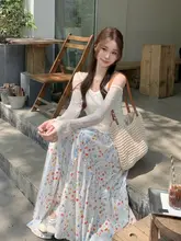 フラワープリントのハイウエストAラインスカート【女性用・エレガント・ロング丈】（セットアップ対応）