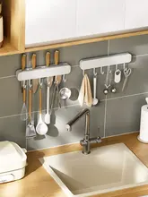 穴あけ不要 壁掛け用キッチン収納ラック【スプーン・ヘラ・ナイフ用フック付き】