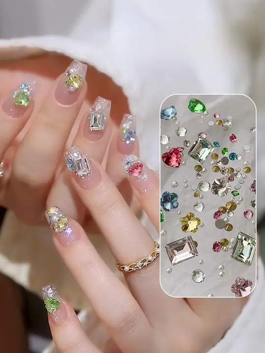 カラフルなネイルアクセサリー ハート型デコレーション用異形ビーズ【マルチミックス・装飾用】