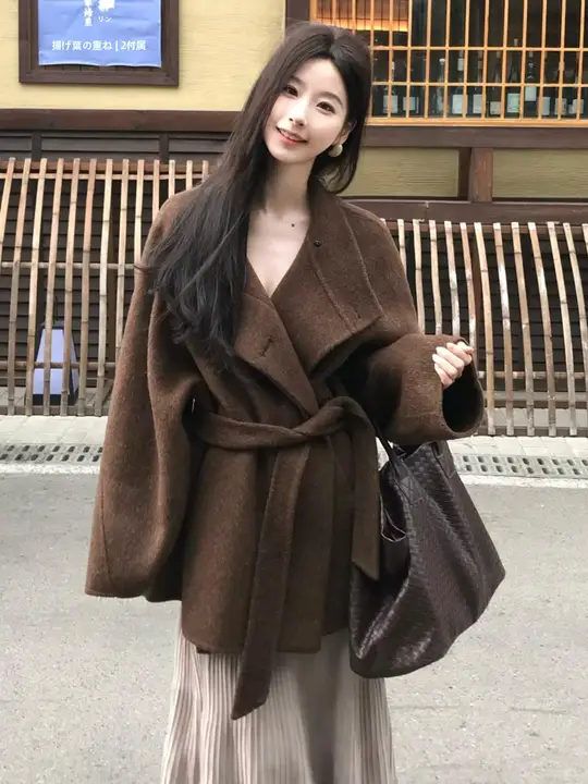 ブラウンダブルフェイスカシミアコート【秋冬用・ショートサイズ・高級感】