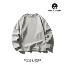 秋季向けレトロ風デザインの長袖Tシャツ【ビジュアル重視・カジュアル・メンズ用】（セットアップ対応）
