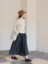 レトロチェックプリーツAラインロングスカート【コットン風・スリム効果・ひざ下丈】