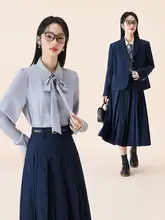 秋冬用 藏青色ハイウエスト百褶スカート【軽やかでビジネスシーンにも最適】