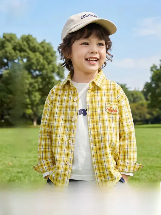 男の子用チェック柄長袖シャツ【春秋用・かわいいデザイン】