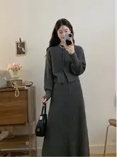 大きいサイズのニットスカートドレス【レイヤードスタイル・秋冬用・体型カバー・二分割デザイン】（セットアップ対応）