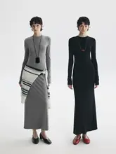 グレーのフィット感あるバックスリットワンピース【シンプル・ロング丈・肌触りの良いTシャツ素材】