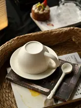 ZEROHOME 欧式カフェ用陶器コーヒースプーン【長柄・インスタ風・混ぜる用】