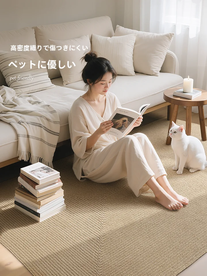 日本風デザインのジュートラグ【高級感・リビング・ベッドサイド用】