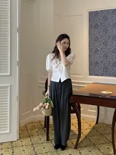 フレンチスタイル パフスリーブブラウス【子供用襟・ショートスリーブ・Vネック・ホワイト】