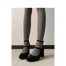 マリー・ジェーンデザインの粗いヒールパンプス【夏用・オシャレ・女性用】